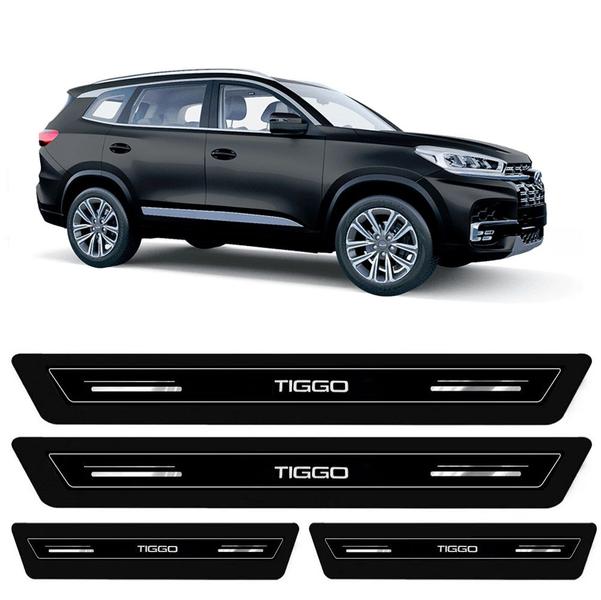 Imagem de Kit Soleira Chery Tiggo 5x 7x 8x Protetora ResinadaPremium Preto Black com grafia Prata