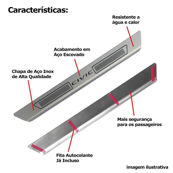 Imagem de Kit Soleira De Porta Aço Inox Escovado Honda Civic Todos