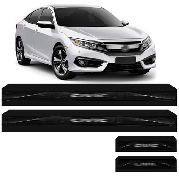 Imagem de Kit Soleira Honda Civic 2019 2020 2021 Preto Cromado Com Grafia 8 Peças