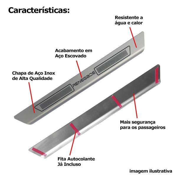 Imagem de Kit Soleira Porta Aço Inox Escovado Jeep Renegade Todos Anos