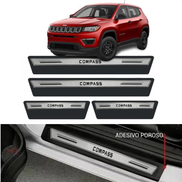 Imagem de Kit Soleira Resina Proteção Premium Prata Silver Jeep Compass 2018 2019 2020 2021 2022