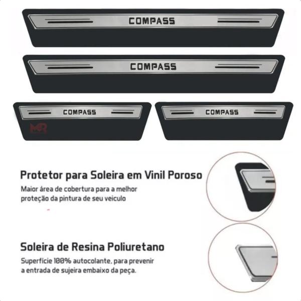 Imagem de Kit Soleira Resina Proteção Premium Prata Silver Jeep Compass 2018 2019 2020 2021 2022