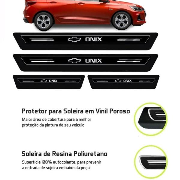 Imagem de Kit Soleira Resinada Proteção Porta Chevrolet Onix - Preto