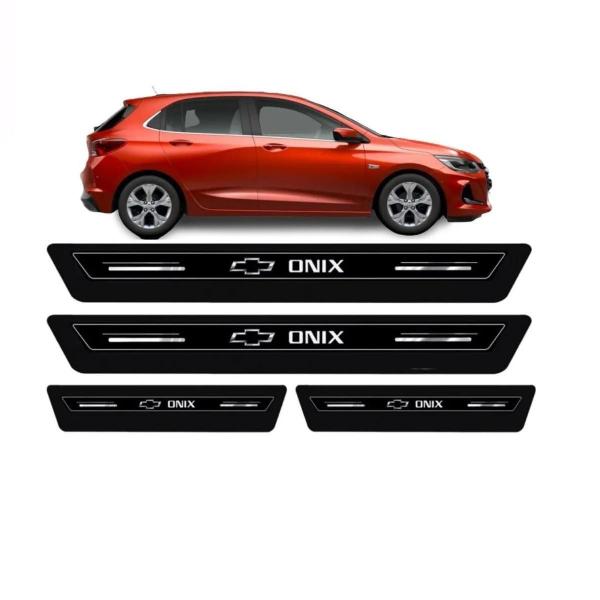 Imagem de Kit Soleira Resinada Proteção Porta Chevrolet Onix - Preto