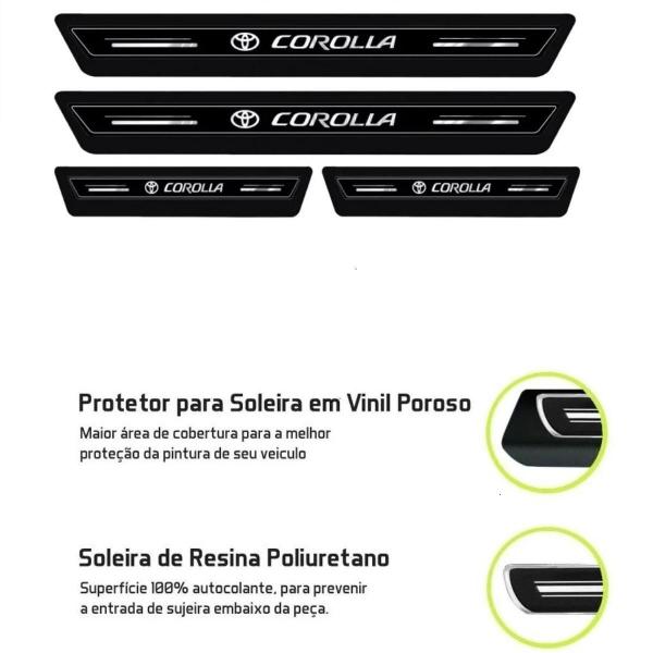 Imagem de Kit Soleira Resinada Proteção Porta Toyota Corolla - Preto