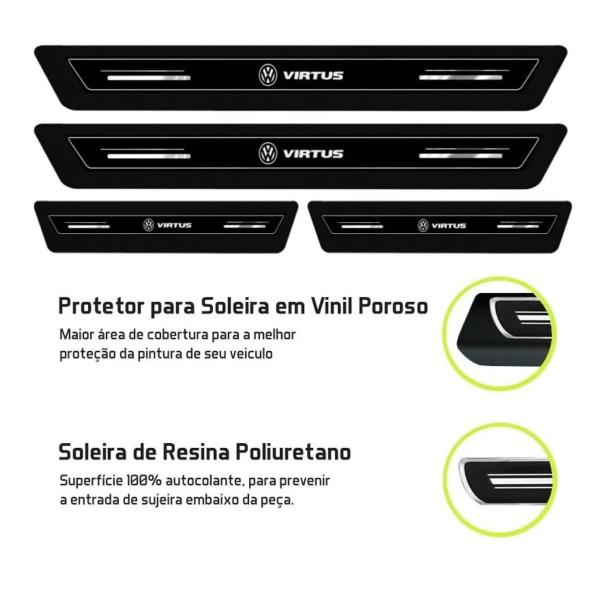 Imagem de Kit Soleira Resinada Proteção Porta Volkswagen Virtus Preto