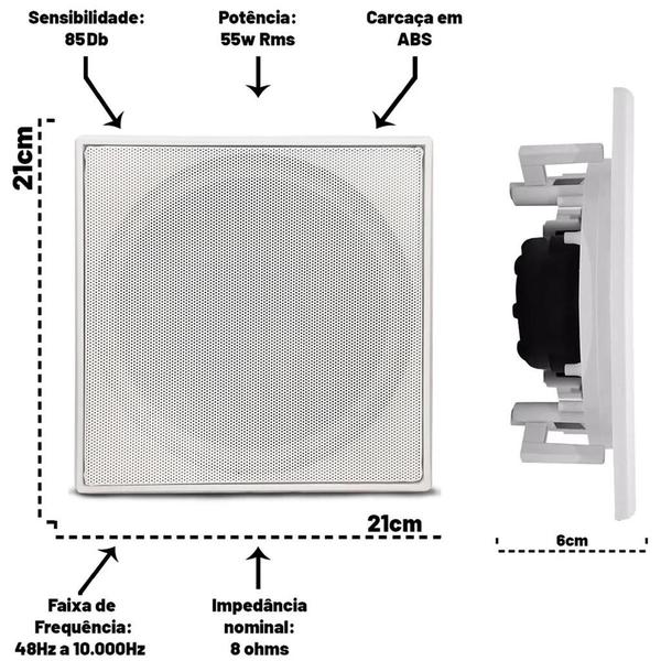Imagem de Kit Som Ambiente 500w 5 Caixa Teto Embutir Quadrada Branca