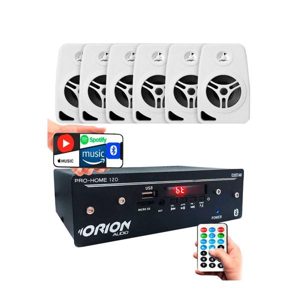 Kit Som Ambiente 6 Caixa Acústica Branca C/ Receiver Bt - ORION Imagem de Kit Som Ambiente 6 Caixa Acústica Branca C/ Receiver Bt