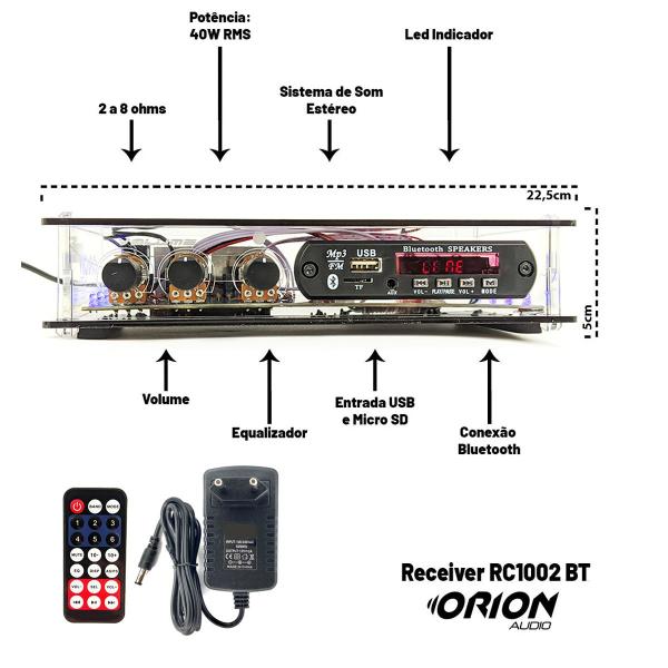 Imagem de Kit Som Ambiente Amplificador Bluetooth + 4 Arandelas Gesso