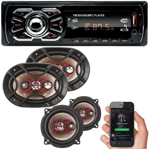 Imagem de Kit Som Automotivo Bluetooth Auto Falante Bravox 5 + 6x9 69