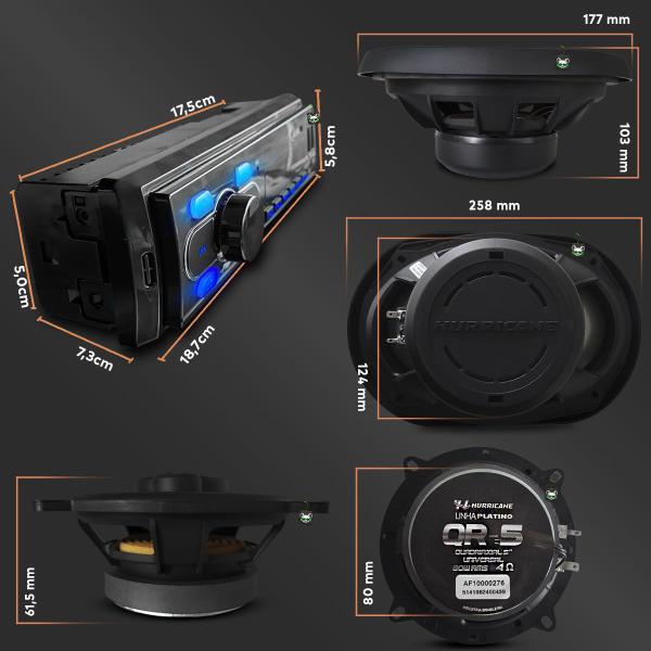 Imagem de Kit Som Automotivo Rádio Mp3 + Par Alto Falante Quadriaxial 5 Pol 160w e 6x9 Pol 300w