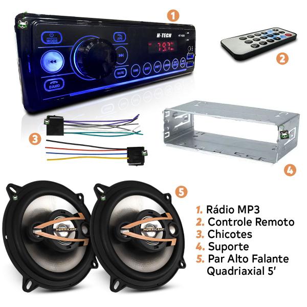 Imagem de Kit Som Automotivo Rádio Mp3 + Par Alto Falante Quadriaxial 5 Pol 160w