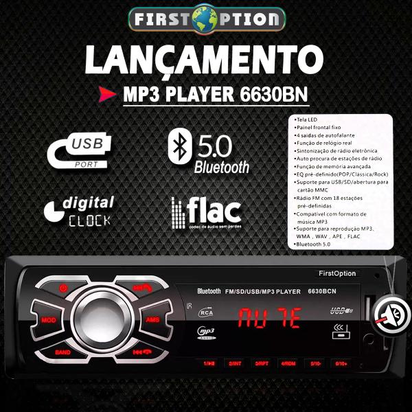 Imagem de Kit Som Pra Carro Rádio Automotivo Aparelho Mp3 Player 1 Din Com Bluetooth Fm Entrada Usb Sd Com Controle Remoto + Par Alto Falantes 6 Polegada Bravox