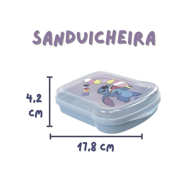 Imagem de Kit Stitch Copo com Canudo + Sanduicheira Porta Lanche Infantil Escola Plasútil