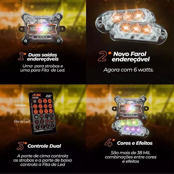 Imagem de Kit Strobo Automotivo Ajk 2 Faróis Rgb Led Som Automotivo