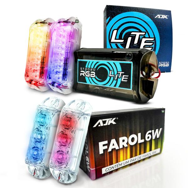 Imagem de Kit Strobo Automotivo AJK 4 Faróis Led 3W 6W + Central Lite