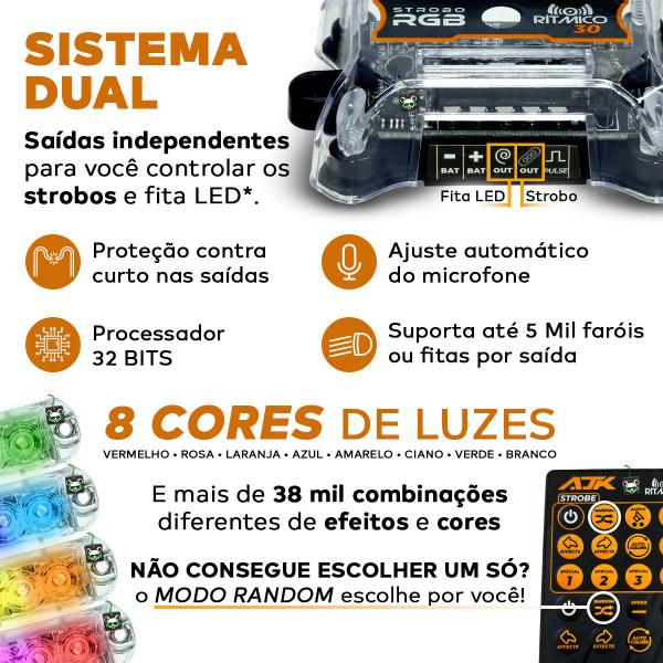 Imagem de Kit Strobo Central Ritmico 3.0 + 6 Faróis Led + Controle AJK