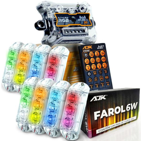 Imagem de Kit Strobo Central Ritmico 3.0 + 8 Farois Led + Controle AJK