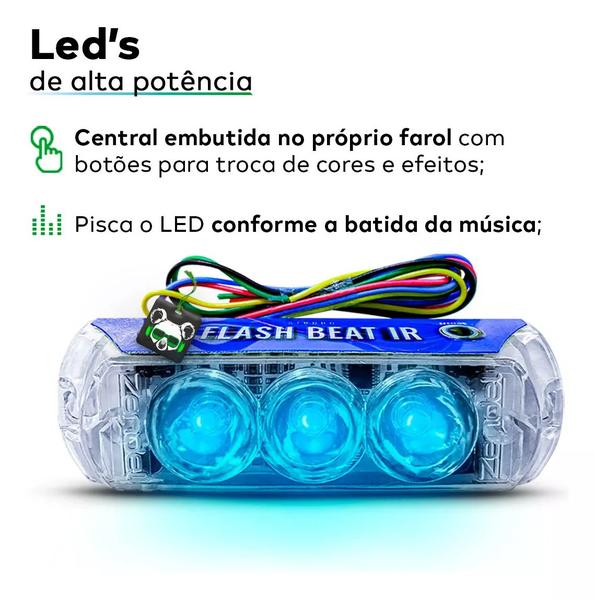 Imagem de Kit Strobo Flash Beat Ir Zendel Controle Som Automotivo Rgb