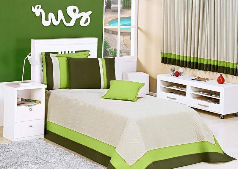 Imagem de Kit Styllo Quarto Criança Cortina +Cobre Leito 7 Peças Verde