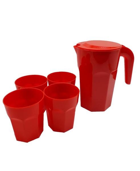 Imagem de Kit Suco 1 Jarra 1,5 Litros 4 Copos De 400 Ml Vermelho Opaco