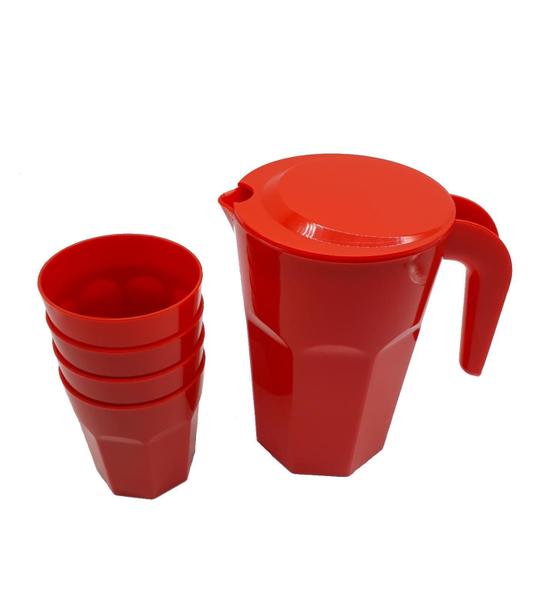 Imagem de Kit Suco 1 Jarra 1,5 Litros 4 Copos De 400 Ml Vermelho Opaco