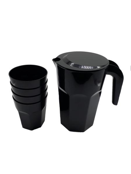 Imagem de Kit Suco 1 Jarra De 1,5 Litros Com 4 Copos De 400 Ml Preto