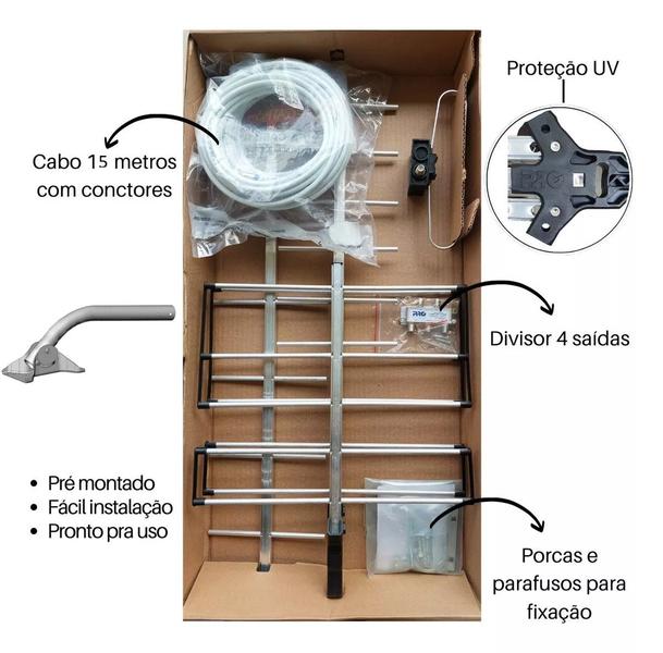 Imagem de Kit Super Antena de TV 18DB Digital UHF Smart Cabo e Divisor