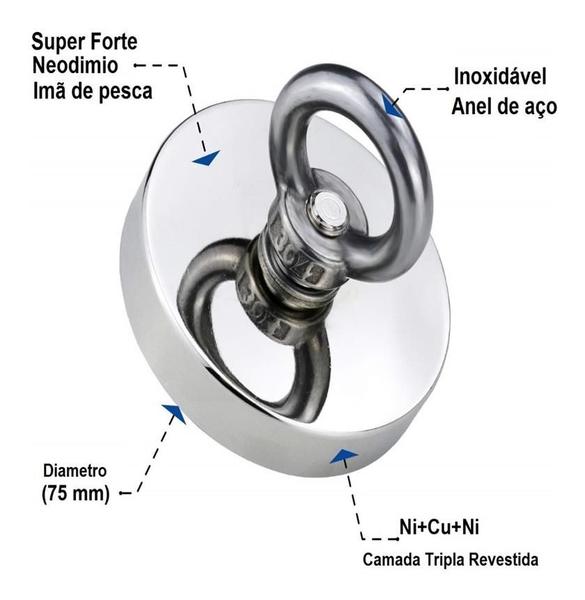 Imagem de Kit Super Imã Para Pesca Magnetica 200kg De Tração