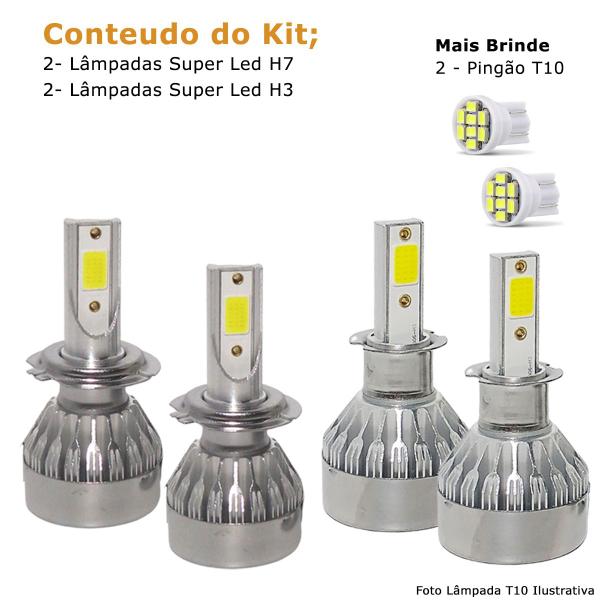 Imagem de Kit Super Led Gol G3 2000 a 2005 Farol Duplo Baixo H7 + Milha H3 20000 Lumens