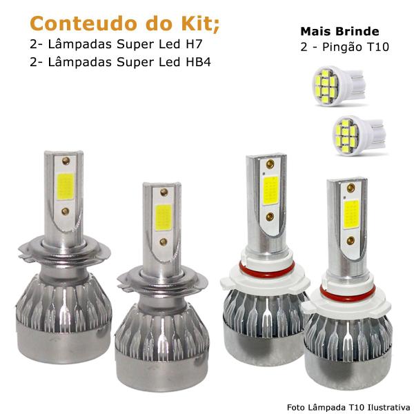 Imagem de Kit Super Led Gol G6 2013 a 2016 Farol Duplo Baixo H7 + Milha HB4 20000 Lumens