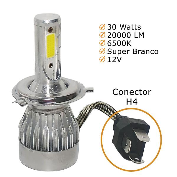 Imagem de Kit Super Led Kadett 1985 86 87 88 89 90 91 92 93 94 95 96 Farol Alto e Baixo H4 + Milha H3 20000 Lumens