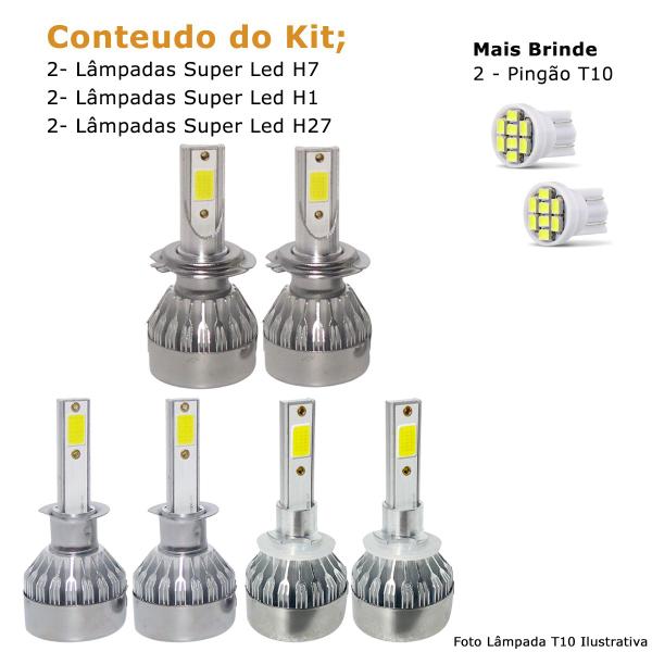 Imagem de Kit Super Led S10 2018 2019 2020 2021 Farol Baixo H7 + Alto H1 + Milha H27 20000 Lumens