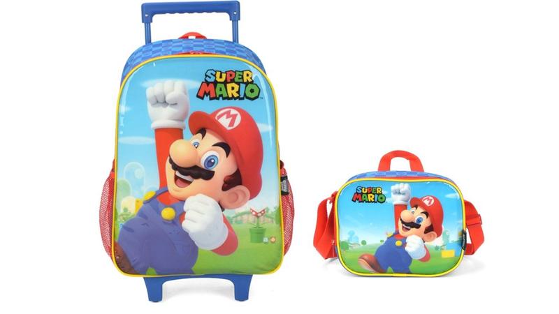 Kit Super Mario Bros Mochila de Rodinha + Lancheira Nintendo - Luxcel Imagem de Kit Super Mario Bros Mochila de Rodinha + Lancheira Nintendo