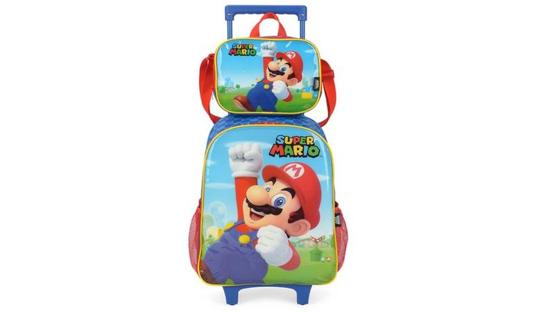 Kit Super Mario Bros Mochila de Rodinha + Lancheira Nintendo - Luxcel Imagem de Kit Super Mario Bros Mochila de Rodinha + Lancheira Nintendo