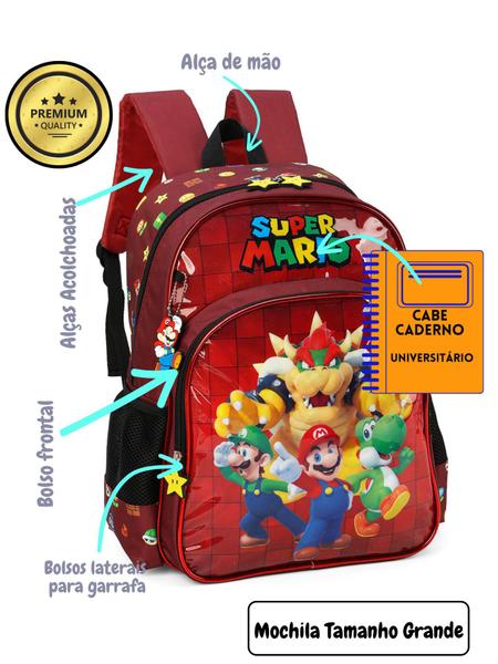 Imagem de Kit Super Mario Bros Mochila + Lancheira + Estojo Triplo VM