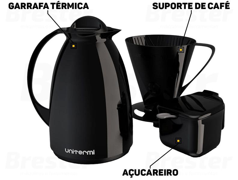 Imagem de Kit Super Prático Para Café Garrafa Térmica + Açucareiro + Suporte Para Filtro Unitermi