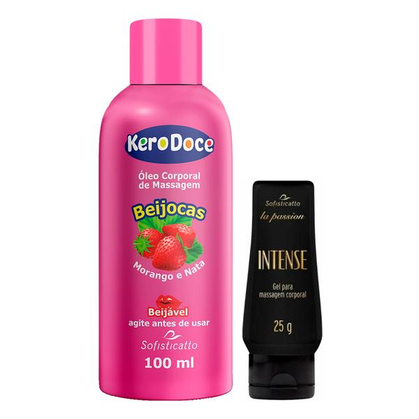 Imagem de Kit Super Prazer: Óleo para Massagem Sexy Kero Doce Beijocas + Gel Lubrificante Intense