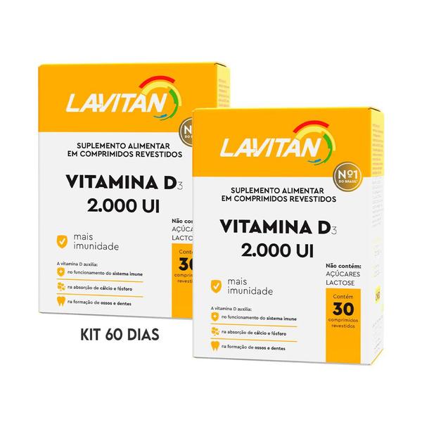 Imagem de Kit Suplemento de Vitamina D3 2000ui Imunidade c/60 Lavitan