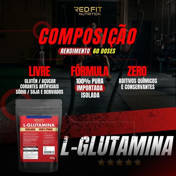 Imagem de Kit Suplemento em Pó Red Fit Nutrition 100% Puro Importado C/ Laudo Creatina 150g  L-Glutamina 300g L-Arginina 250g Beta-Alanina 250g