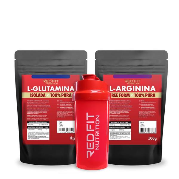 Imagem de Kit Suplemento em Pó Red Fit Nutrition 100% Puro Importado C/ Laudo L-Glutamina 1Kg L-Arginina 500g