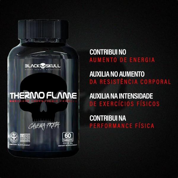 Imagem de Kit Suplemento Whey 100% HD REFIL Gourmet 900g + Creatina Turbo 300g + Termogênico Thermo Flame + Bcaa 2400 + Coqueteleira Shaker - Black Skull