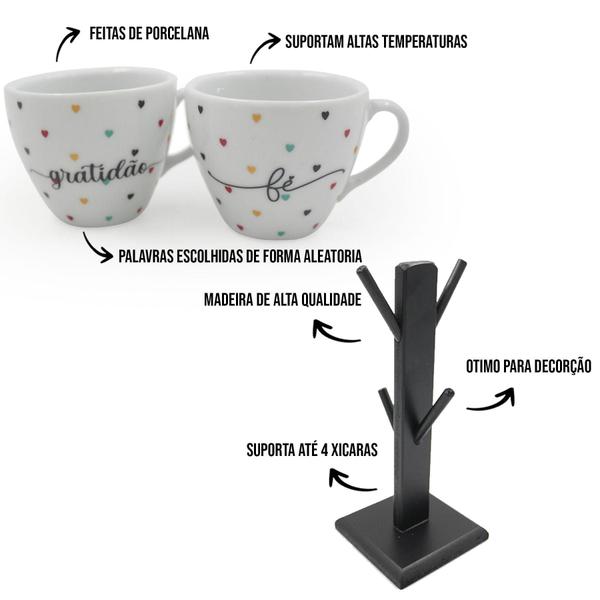 Kit Suporte 4 Xicaras Coquinho Café Frases Espaço Cantinho - Dupétriz Imagem de Kit Suporte 4 Xicaras Coquinho Café Frases Espaço Cantinho