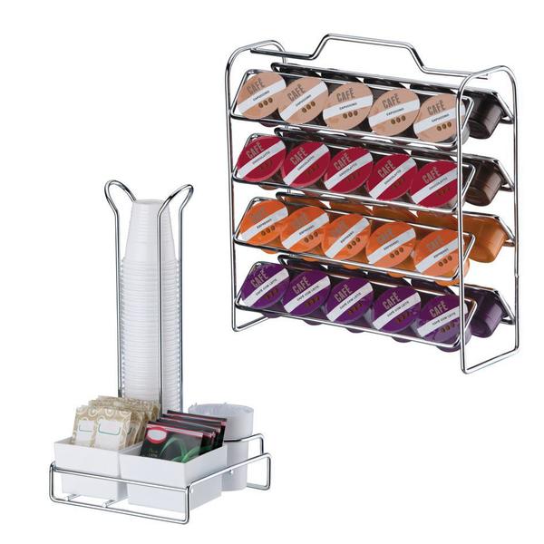 Kit Suporte 40 Cápsulas 3 Corações + Porta Saches Copos - 1146 Cromado Future Imagem de Kit Suporte 40 Cápsulas 3 Corações + Porta Saches Copos - 1146 Cromado Future