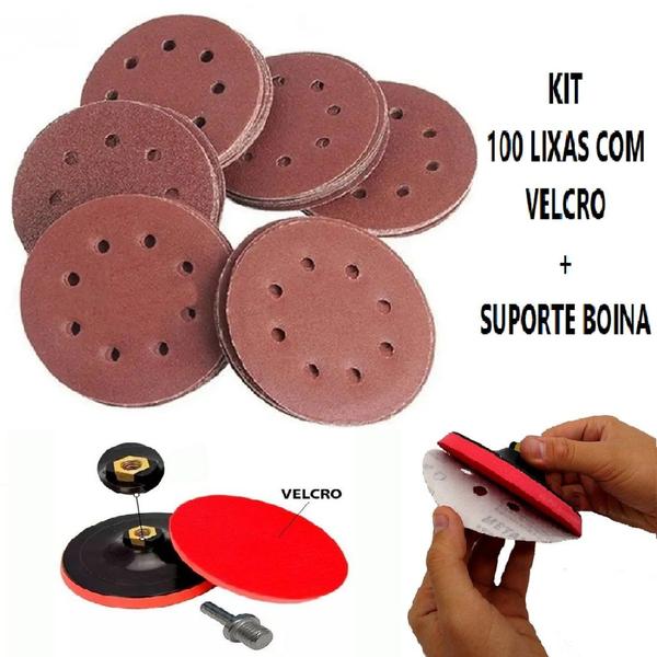 Imagem de Kit Suporte Boina Aderente Pluma para Lixadeira Orbital + 100 Lixas Sortidas (5 grãos)