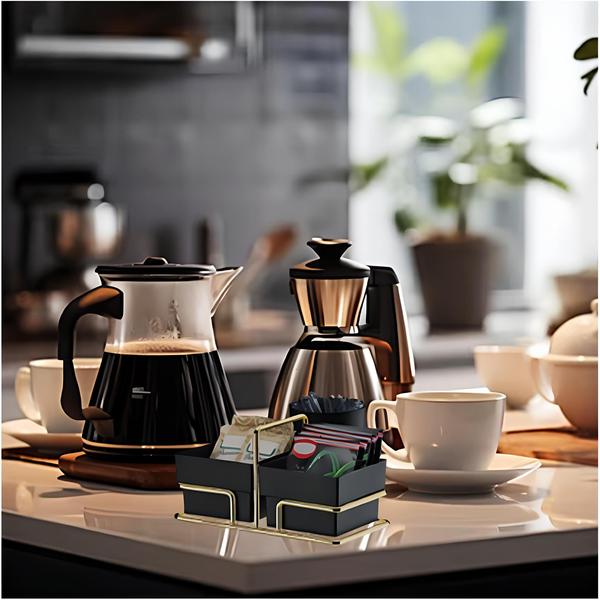 Imagem de Kit Suporte Cápsulas Nespresso + Porta Guardanapos Sachês Preto Dourado - Future