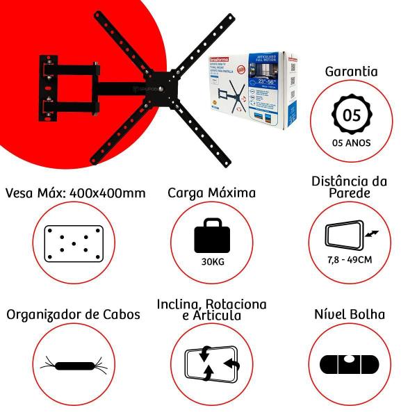 Imagem de Kit Suporte De Tv Universal Articulado 23 A 56 Pol +