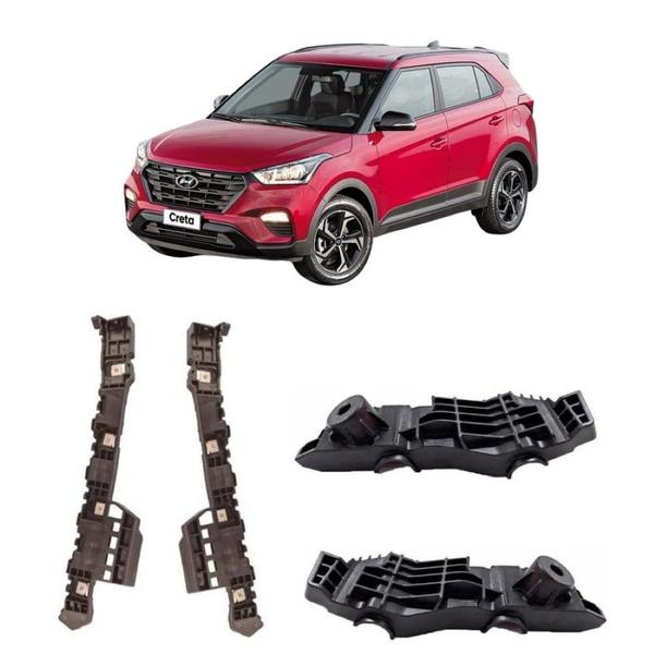 Imagem de Kit Suporte Guia Parachoque Hyundai Creta 2017 a 2021 Dianteiro e Traseiro