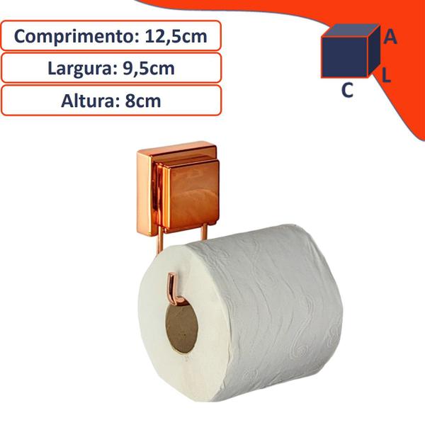 Kit Suporte Papel Higiênico Gancho Duplo Multiuso Porta Toalha Banheiro Ventosa Rose Gold - Future Imagem de Kit Suporte Papel Higiênico Gancho Duplo Multiuso Porta Toalha Banheiro Ventosa Rose Gold - Future