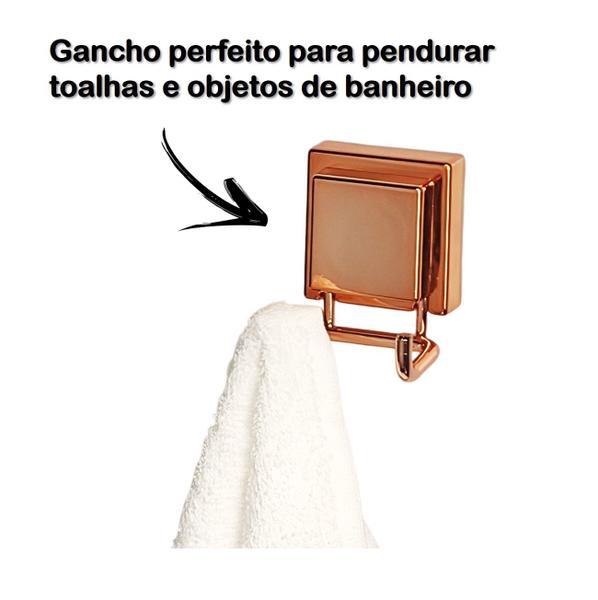 Kit Suporte Papel Higiênico Gancho Duplo Multiuso Porta Toalha Banheiro Ventosa Rose Gold - Future Imagem de Kit Suporte Papel Higiênico Gancho Duplo Multiuso Porta Toalha Banheiro Ventosa Rose Gold - Future